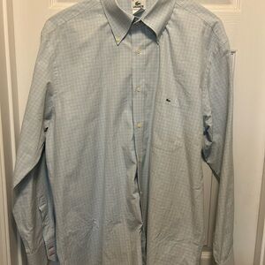 Lacoste Men's Light Blue Checkered Dress Shirt